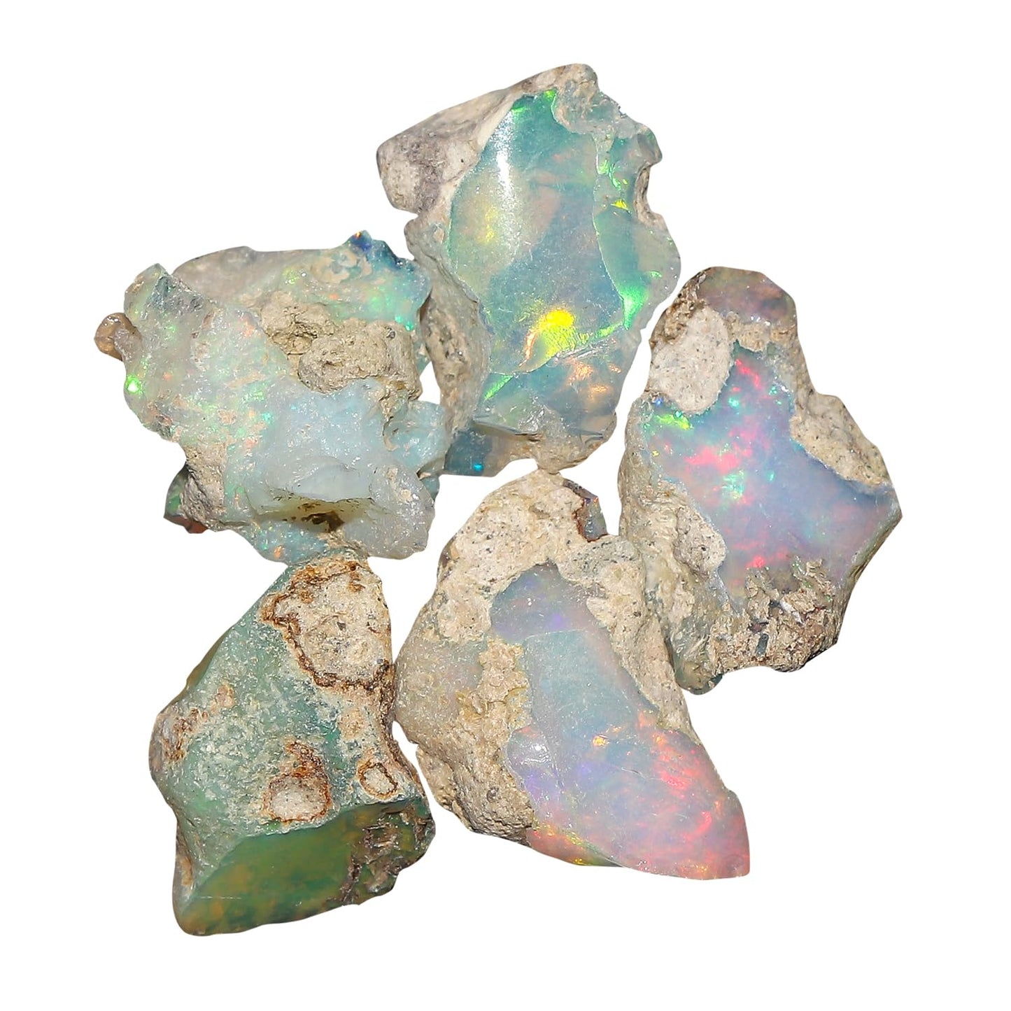 CRYSTALINES 5pcs Wholesale Natural Raw Ethiopian Opal Gemstone, Untreated Rough Stone, Bulk Crystals Loose Supplies for Jewelry Making, DIY Craft, October Birthstone, Gem Collection