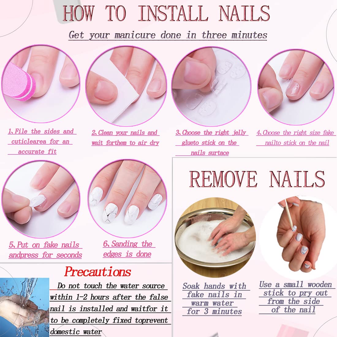 RUOKEXIN Coffin Press On Nails Medium Ballet Shaped White Ombre False Glue-on Nails - 24pcs with Glitter Designs