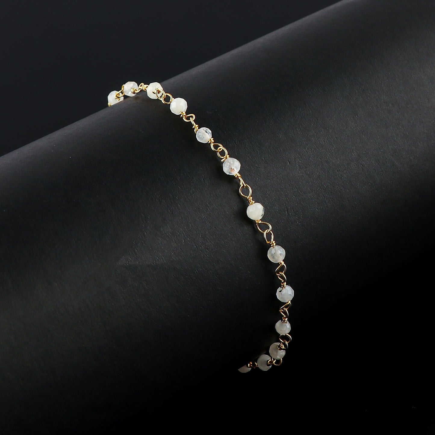 CRYSTALINES Natural White Moonstone Gemstone Cluster Bracelet, 14K Gold Plated Rosary Chain Beads, Handmade Boho Women Jewelry, Healing Crystals, June Birthstone, Christmas Gift (Size. 7+1inch)