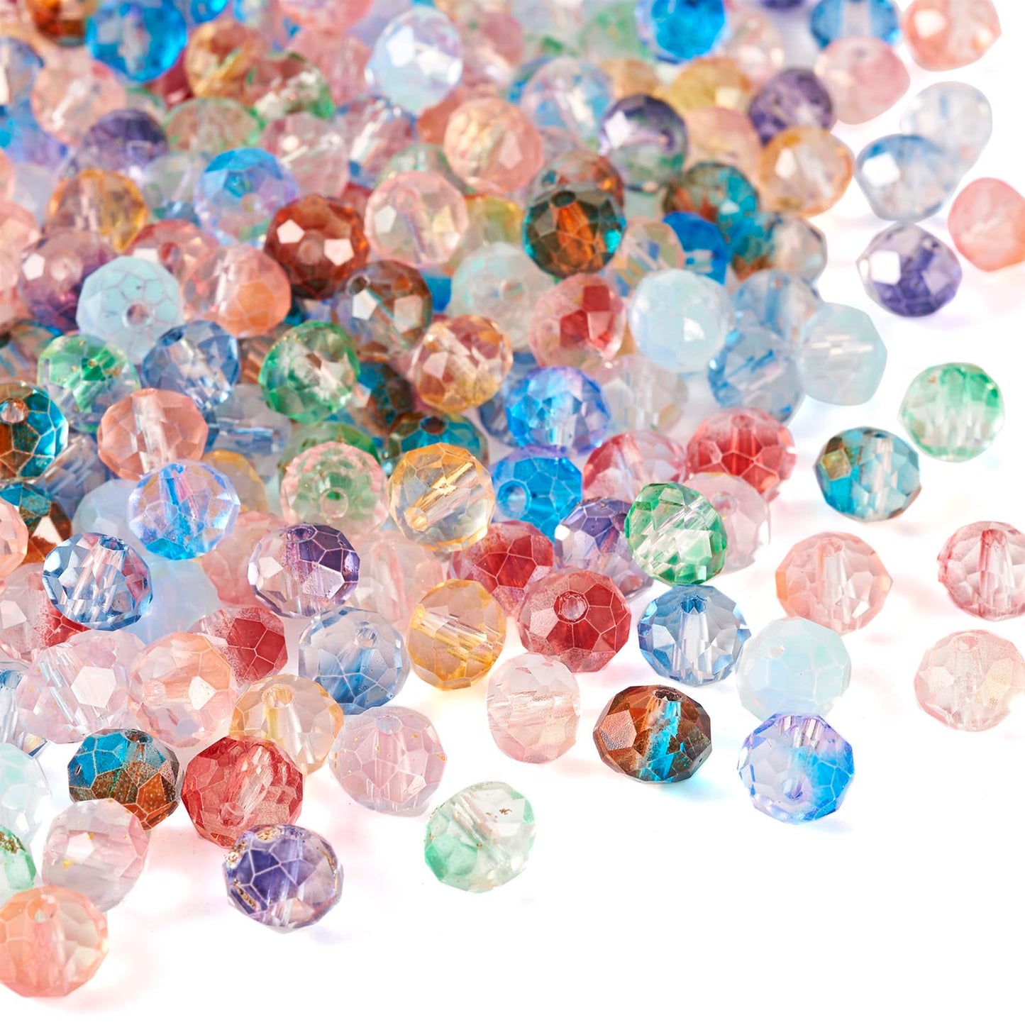 Elecrelive 200pcs Faceted Rondelle Beads 8mm Briolette Crystal Beads with Golden Foil Crystal Loose Beads for DIY Beading Bracelet Necklace Jewelry Making