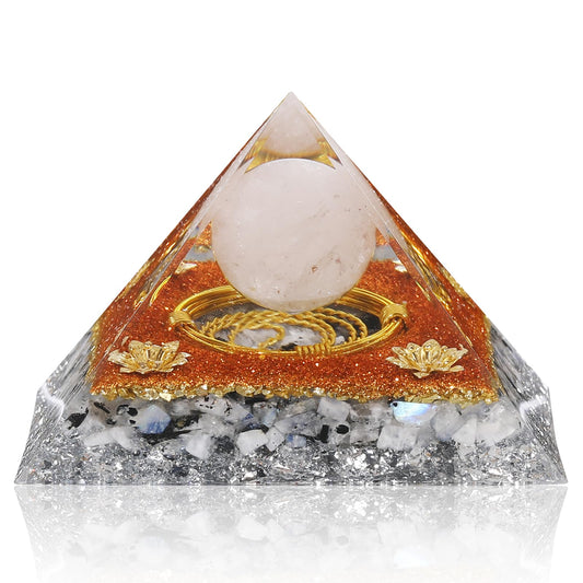 Hopeseed Orgone Crystal Pyramid Orgonite Rainbow Moonstone&White Crystal Stones Healing Crystals Pyramid for Positive Energ Reduce Stress Meditation Chakra Attracts Lucky and Success Spiritual Gifts