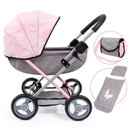 Bayer Baby Doll Stroller Toy Set with Accessories - Pink/Grey Pretend Play Carriage for Toddlers & Kids up to 18 Inch Dolls