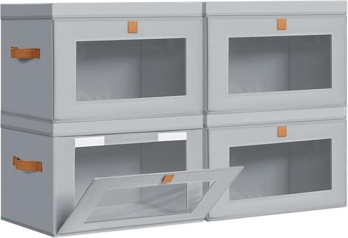 DIMJ Storage Bins - 4 Pack Large Fabric Closet Organizers with Lids & Handles | Collapsible Decorative Storage Boxes for Under Bed & Shelves