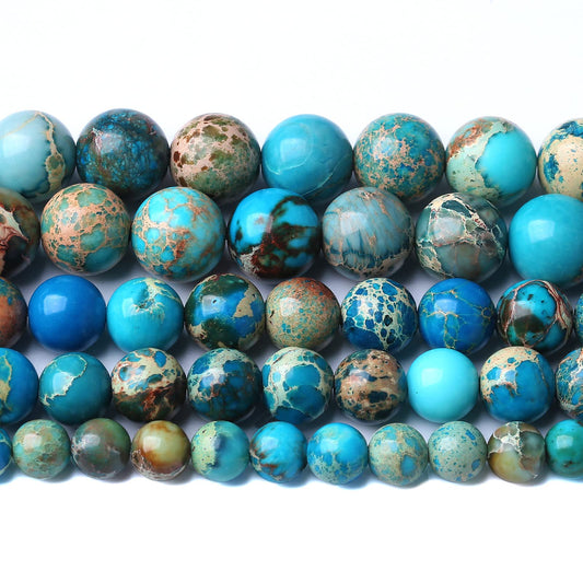 10MM 36PCS Natural Stone Blue Sea Sediment Impression Jade Spacer Loose Beads for Jewelry Making DIY Bracelet Necklace