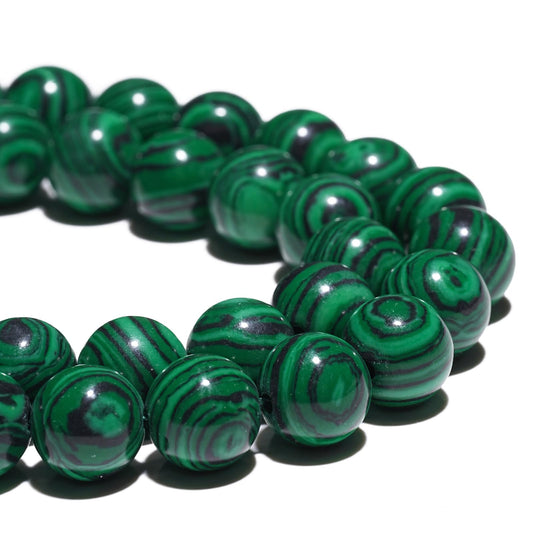 10mm Natural Green Malachite Gemstone Beads Polished Round Smooth Stone Beads for Bracelets Jewelry Making 15inch Loose Beads