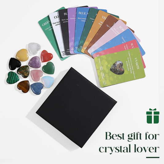 12 PCS Natural Heart Crystals Shaped Healing Stones Crystal Palm 0.8 inch Natural Stones Polished Love Gemstones Pocket Set Bulk Balancing Meditation Mother's Day