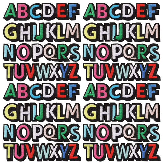 104 Pieces Iron on 3D Alphabet Letter Patches, Full Embroidered 4 Set A-Z Alphabet Iron on Sew on Applique Letter Fabric DIY Decorate Patches for Clothes Jackets Hats Shirts Jeans Bags Pants