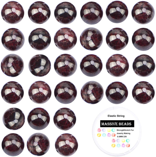 100Pcs Natural Crystal Beads Stone Gemstone Round Loose Energy Healing Beads with Free Crystal Stretch Cord for Jewelry Making (Garnet, 8MM)