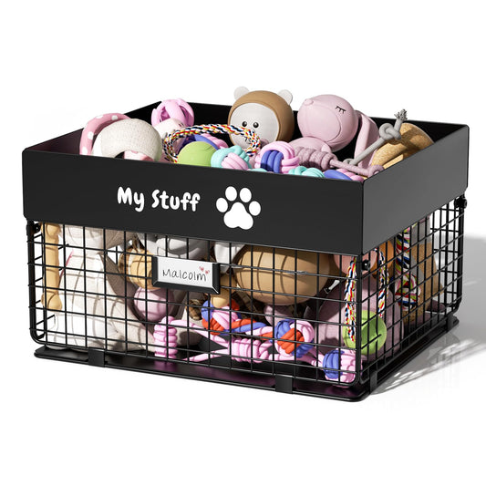 qeerable Dog Toy Basket - Metal Large Dog Toy Box for Small Dog - Dog Toy Storage Bin for Pet - Personalized Large Dog Toy Basket for Puppy and Pet- Dog Toy Organizer Holder Boxes for Living Room