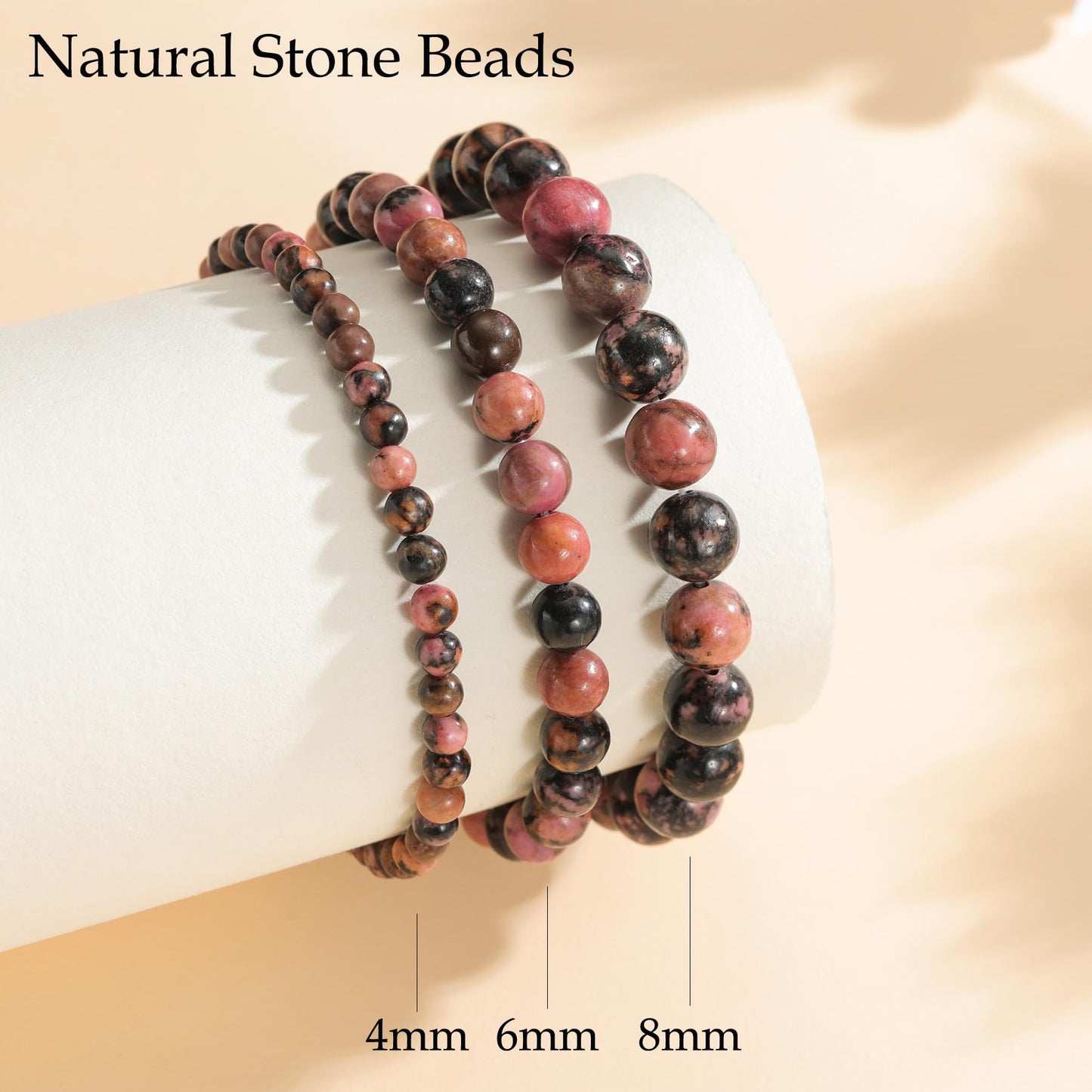 Udolfly Womens Crystal Beaded Bracelets for Women Men Protective Energy Bracelet Natural Gemstone Bead Bracelet 6mm Rhodonite