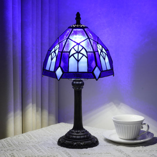 TIFLRIS Gothic Tiffany Style Stained Glass Table Lamp 8 Inch Small Vintage Accent Light for Halloween Witchy Home Decor Bedside Table