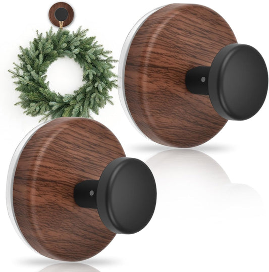 Walnut Suction Cup Wreath Hanger - No Drill Hook for Front Door & Window | 2 Pack for All Seasons