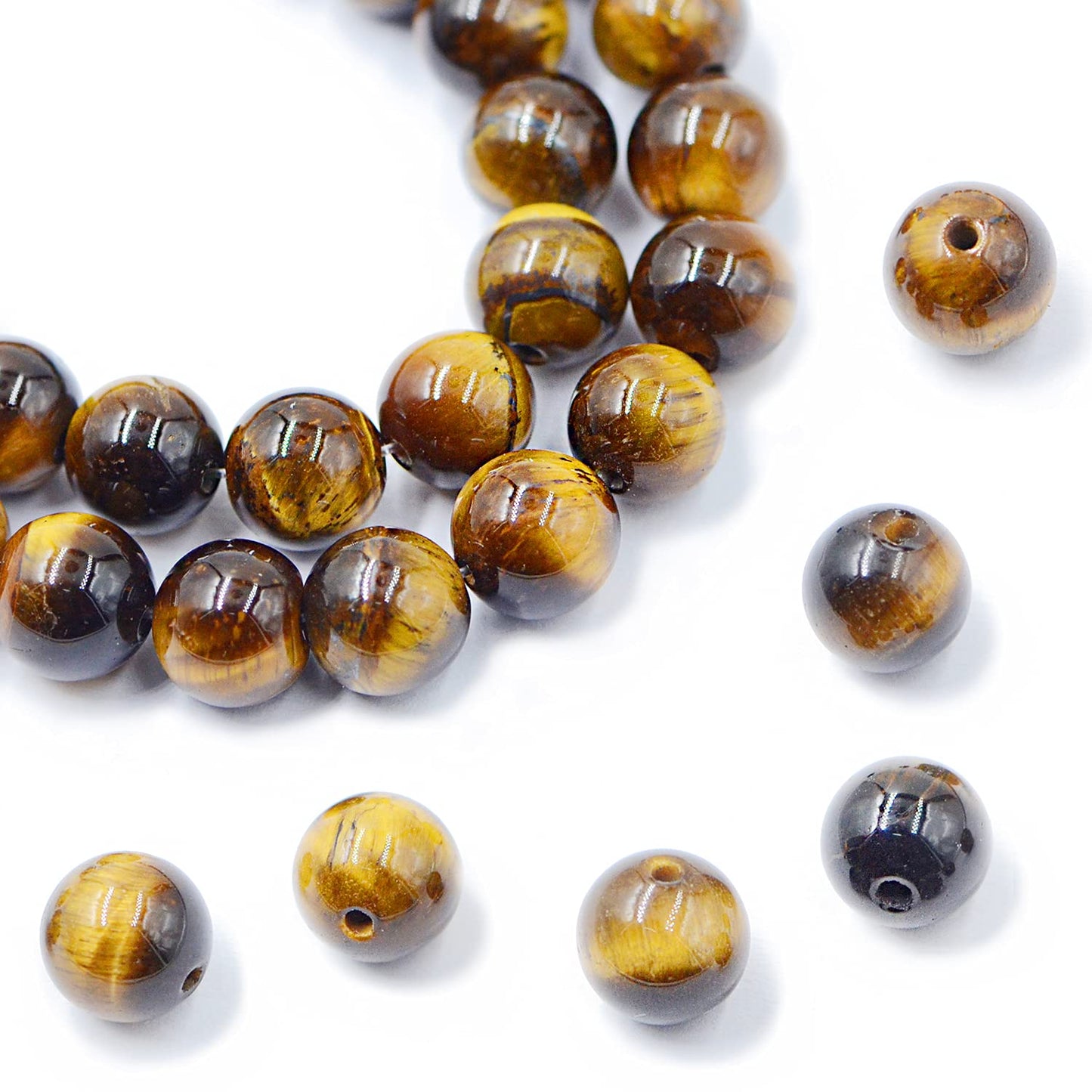 AD Beads Natural Gemstone Round Loose Beads 15" for Bracelet Necklace Earrings Jwelery Making Crafts DIY (10mm, Yellow Tiger Eye)