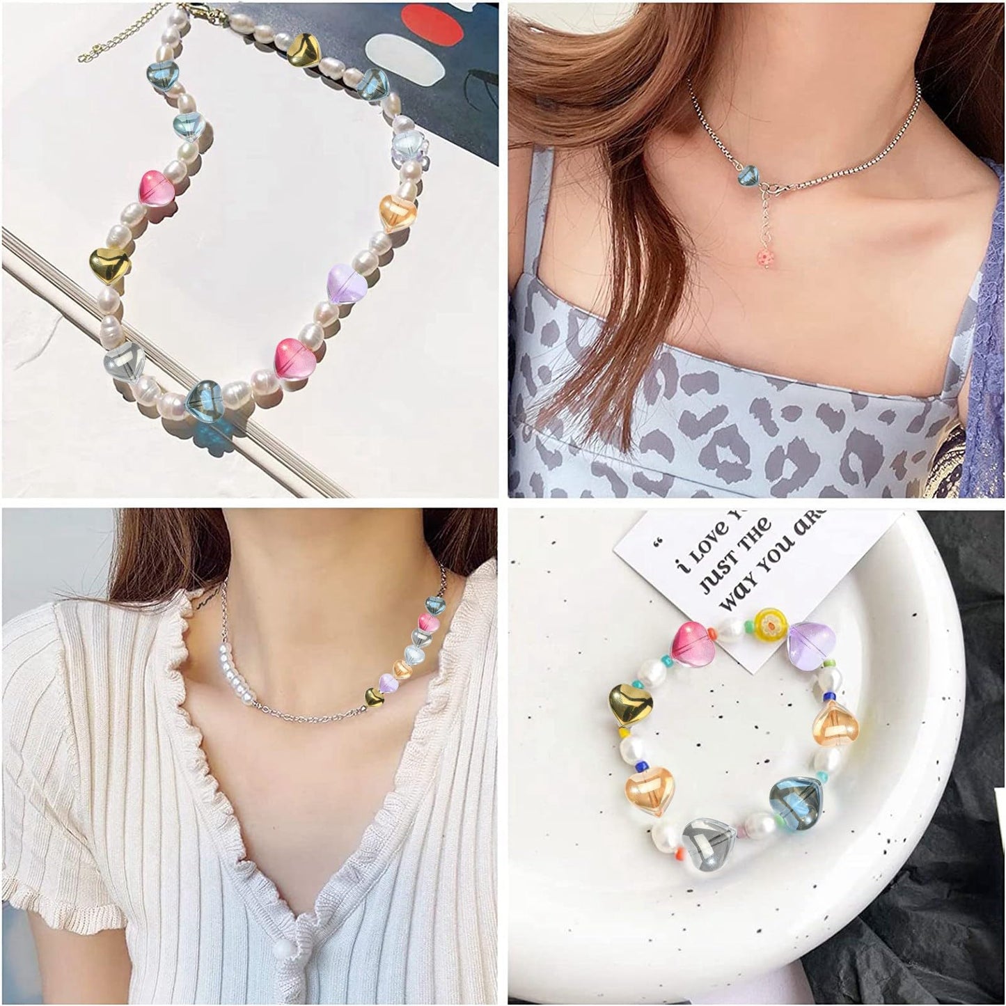 UR URlifehall 100 Pcs Heart Electroplate Transparent Glass Beads with Glitter Gold Colorful Heart Shaped Glass Beads for Keychain Jewelry Making