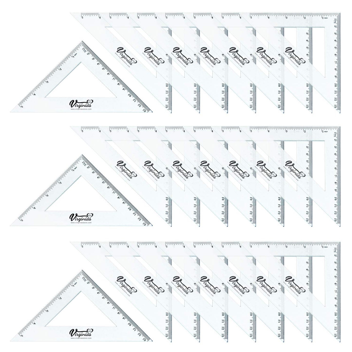Virginia's Store 5 inch/13cm 90 Set-Squares Pack of 24, Crystal Clear Transparent, Shatter Resistant Plastic, Single-piece Plastic Molding, Drafting Tool Set, Ruler