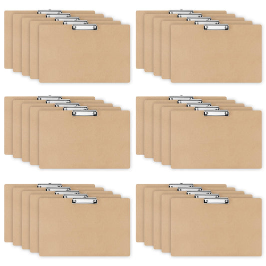 Henoyso 32 Pcs 11x17 Clipboard Wooden Horizontal Lap Board Extra Large Wood Clip Board with Low Profile Clip Desk Brown Landscape for Drawing Sketch Art for Classroom Office School Architects
