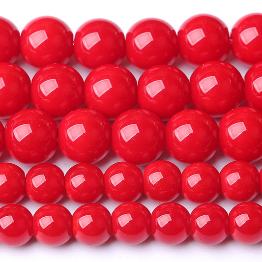 12MM 32 PCS Coral Red Glass Beads Natural Stone Crystal Energy Round Loose Beads for Jewelry Making Bracelet 15"