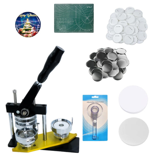 DCBADGE Button Maker Machine, 58mm/2.25 inch Pin Button Badge Maker,Interchangeable Button-Models Press Machine Kit with 300 Sets Buttons-Part Supplies & Circle Cutter & Cutting Mat