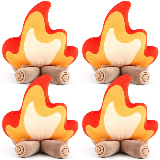 PullCrease 4 Pack Campfire Plush Toys Fake Fire Firewood Plush Pillow for Camping S'More Birthday Party Scene Setting Room Decoration and Woodland Forest Nursery Classroom Decor