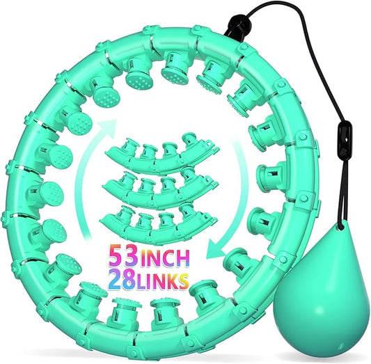 Weighted Hula Infinity Fitness Hoop for Adult Weight Loss, 2 in 1 Smart Fitness Workout Hula Circle Hoops with 28 Links(53 Inch), Exercise Fit Hoop Suitable for Women and Beginners