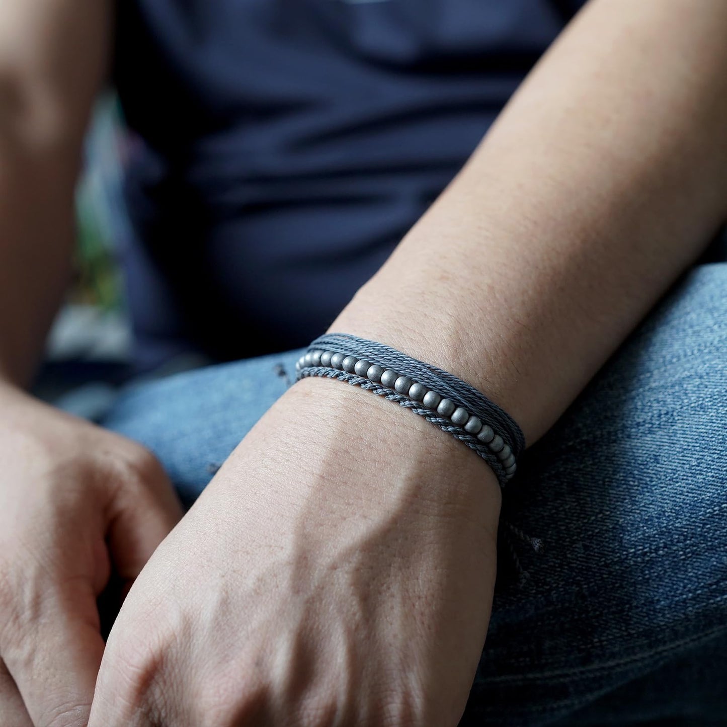 Handmade Natural Stone Beaded Healing Bracelet Gift for Men Adjustable Rope String Bracelet (Hematite/silver, Adjustable)
