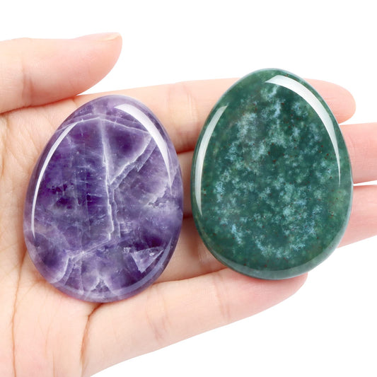 Artistone 1.5" Amethyst Moss Agate Crystal Thumb Worry Stone for Anxiety Chakra Crystals Palm Pocket Stone Healing Crystal for Stress, Meditation Reiki, Calming Stone Gifts
