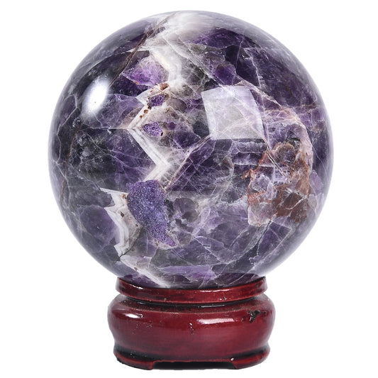 JIC Gem 2.7-3.1 inch(70-80mm) Large Chevron Amethyst Crystal Ball Healing Crystals Sphere with Wooden Stand Meditation Home Decor