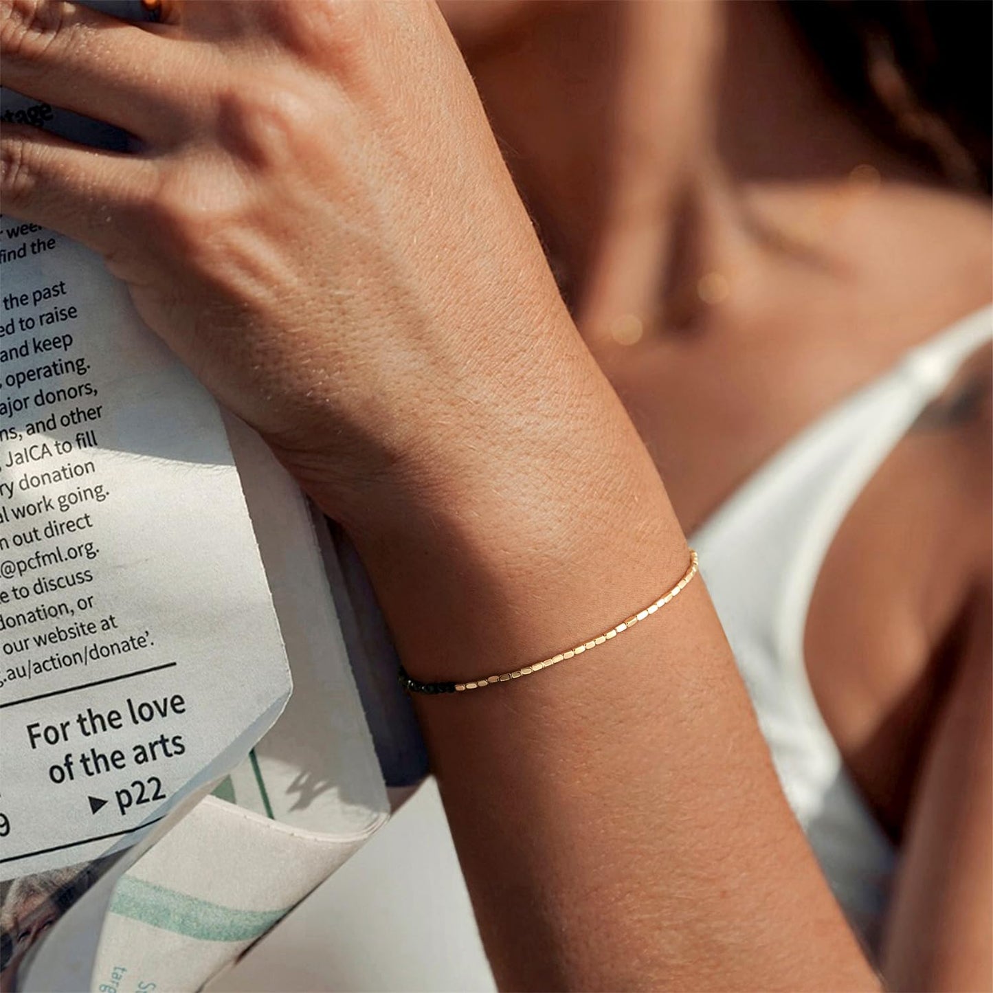 MYEARS Women Beaded Bracelet Gold Gemstone Spinel 14K Simple Dainty Handmade Chain Everyday Boho Beach Jewelry