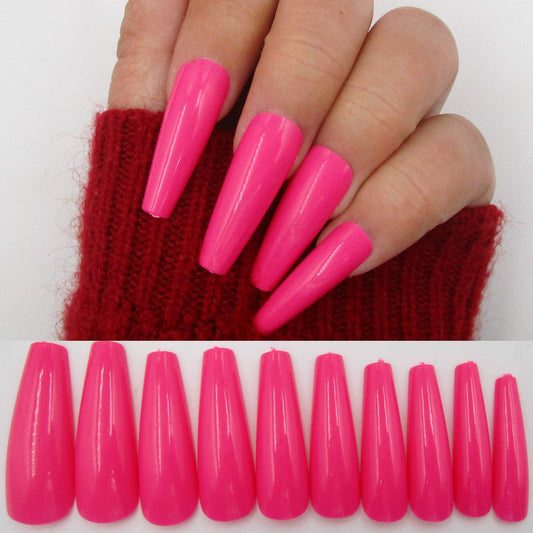 100pc Colored Coffin Press on Nails Long Ballerina False Fake Nail Tips Rose Red Full Cover Manicure Design Acrylic Nails for Women Teen Girls (Rose Red)