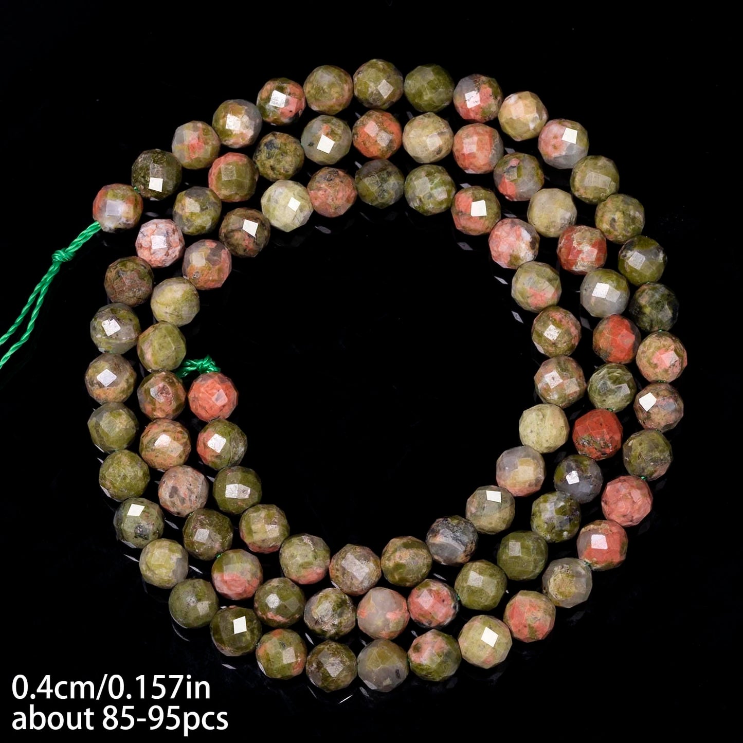 Song Xi 90pcs 4mm Natural Unakite Gemstone Beads Faceted Round Loose Stone Beads for Jewelry Making