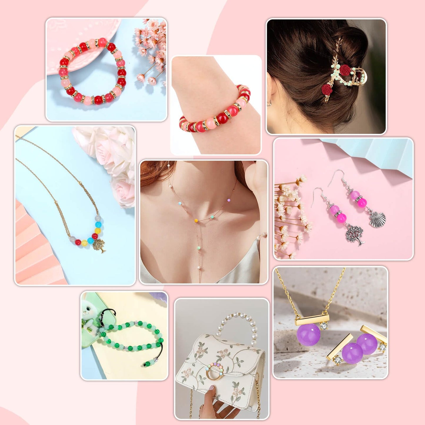 753 Pieces Glass Beads Bracelet Making Kit, Shynek 24 Color Glass Beads for Jewelry Making with Spacer Beads, Bail Tube Beads, Charms and Elastic String for Bracelets
