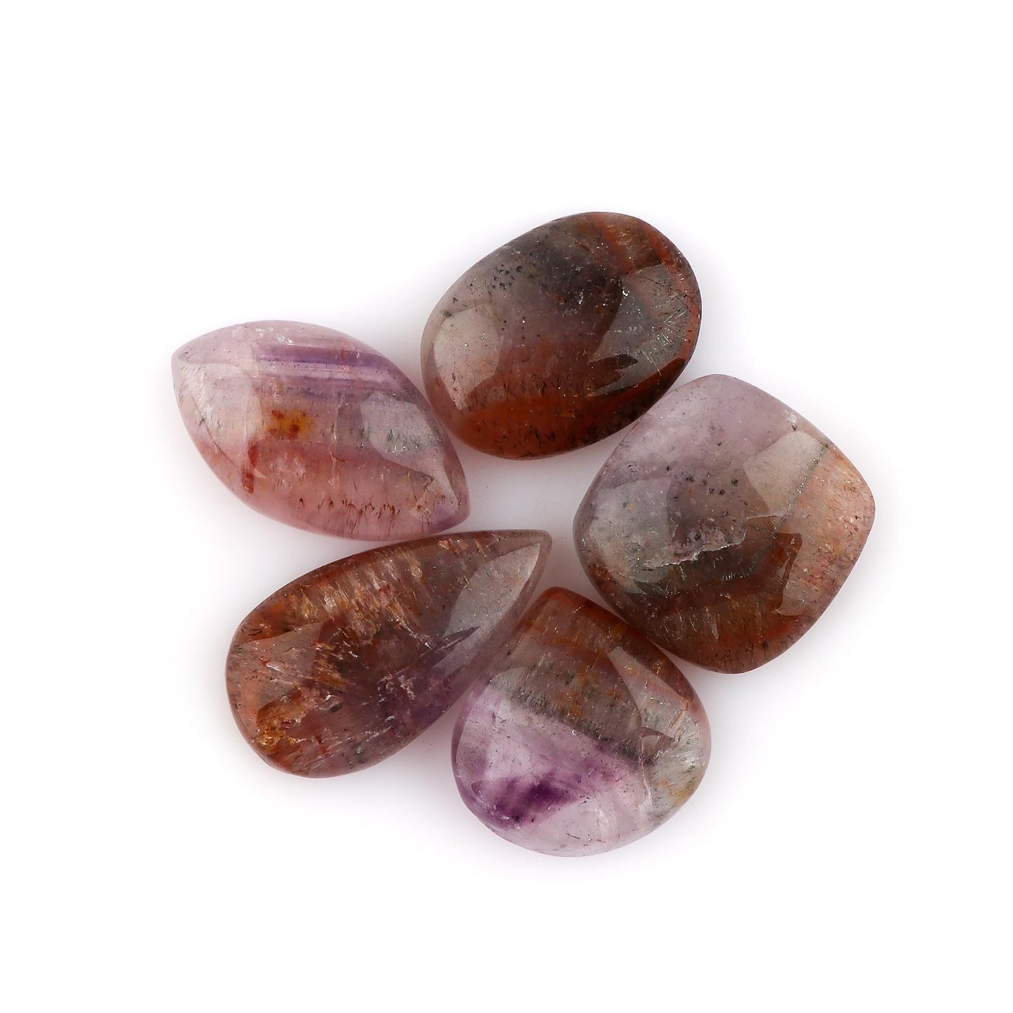 CRYSTALINES 5pcs, Wholesale Garden Quartz Crystals Cabochons, Natural Flatback Gemstone, Bulk Polished Stones, Loose Supplies for Jewelry Making, Wire Wrapping, Decoration, Gem Collection