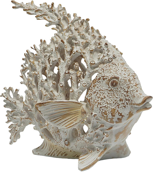 VVGIFTS Beach Coastal Decor Coral Reef Angelfish Home Office Desk Decor Sculpture Statue for Tabletop Shelf Bathroom Decoration Ornament Gift (White)