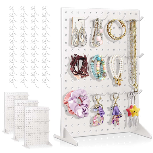 4 Pack Peg Board Display Stand for Vendors with 48 Hooks Metal Tabletop Pegboard Display Stand for Craft Shows 17" X 13" Retail Display Racks For Jewelry Earring Keychain PegBoard Organizer White