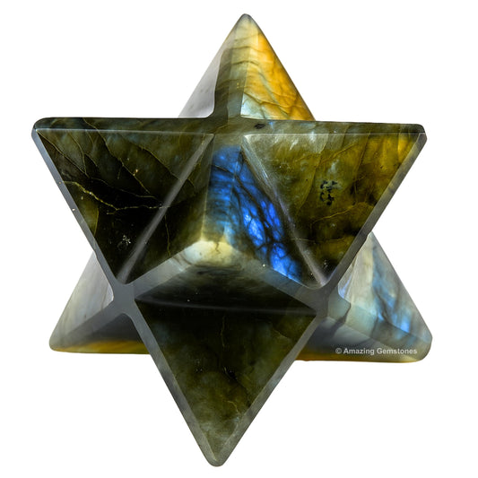 Amazing Gemstone Labradorite Merkaba Crystal - 1.5 Inches Metaphysical Merkaba Star for Meditation - Energetic Tetrahedron Crystal and Healing Stones for Spiritual Growth and Healing (35-40mm)