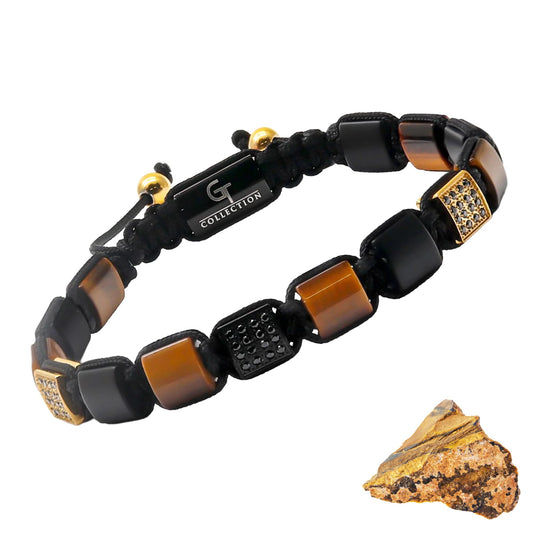 GT collection Flat Bead Bracelet, Gemstone Adjustable Bracelets for Men - Beaded Energy Bracelet for Relaxation and Peace, Handcrafted Men's Jewelry Gifts for Men