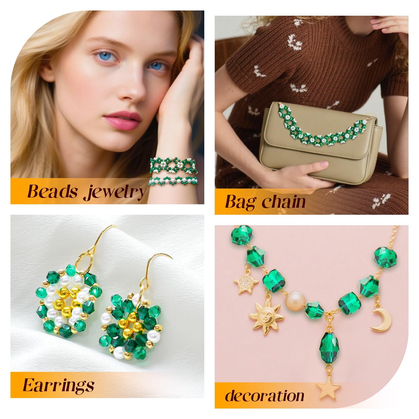 Laopottbeads 1500 Pcs Crystal Glass Beads for Jewelry Making – 12 Styles Bicone, Rondelle, Cube, Teardrop & 3mm Spacer Beads, DIY Bracelet Necklace Earring Craft Kit(Malachite Green)