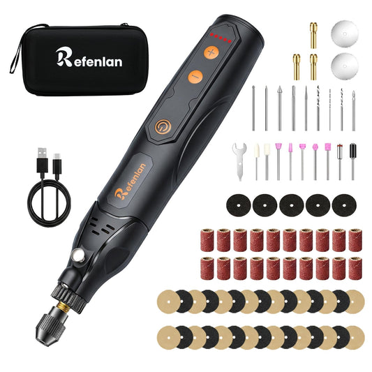 Refenlan Mini Cordless Rotary Tool, 5 Variable Speed 23000RPM, 2000mAh Battery, Type-C Charging, 4V Rotary Tool Kit with 79Pcs Accessories for Carving, Sanding, Drilling, Grinding (Black)