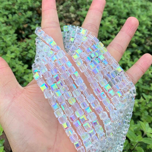 100pcs Czech Faceted Cube Crystal Glass Loose Beads Spacer 6mm (0.24 Inch) Crystal AB for DIY Jewelry Craft Making CCC602