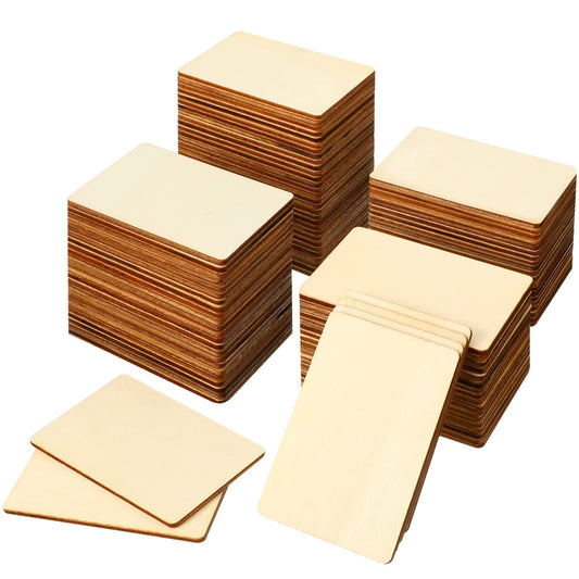 100 Pieces Wood Rectangles for Crafts 3 x 2 Inch Blank Wood Pieces Unfinished Blanks Round Corner Wooden Cutout Tile Small Wooden Sheets for DIY Craft Project Engraving Decoration