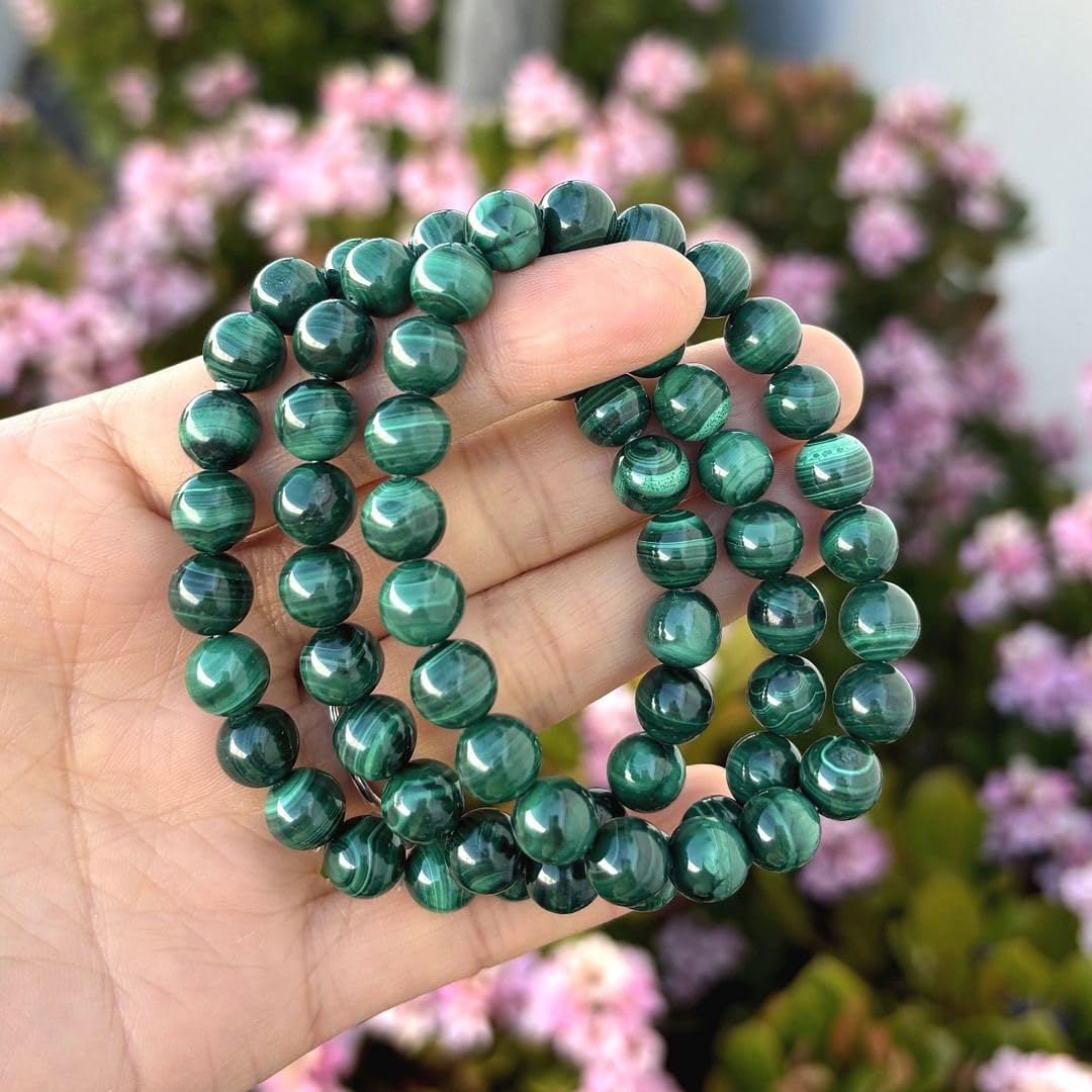 Adabele Real Natural Green Malachite Bracelet Gemstone Beaded Bracelet 8 inch Stretch Chakra Healing Crystal Stone Jewelry Women Mom Gift GB8-C11