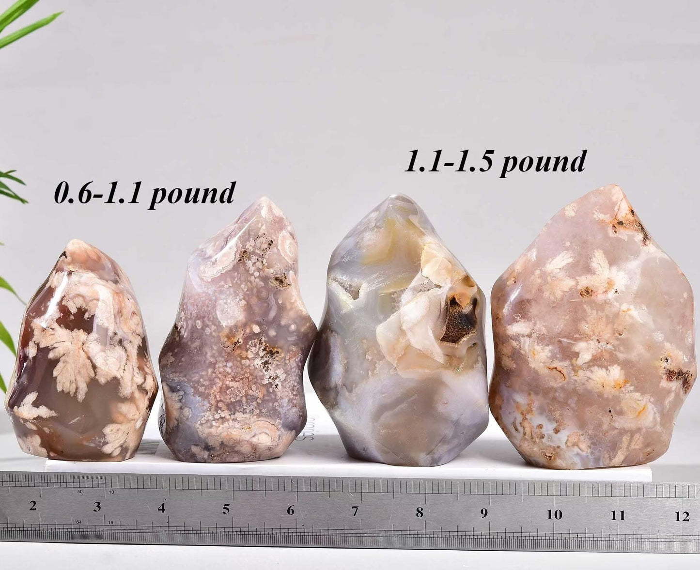 AMOYSTONE Cherry Blossom Agate Flame Shaped Stone Towers Obelisk Flower Agate Natural Healing Crystal Quartz Reiki Energy Decoration Home Office 0.6-1.0LBS