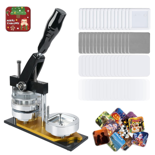 MK.Bear Fridge Magnet Button Maker Machine, 50mm/1.97 in Square Button Maker Kit for Refrigerator Magnet, DIY Pin Maker Badge Press Machine with 100 Sets Button Supplies