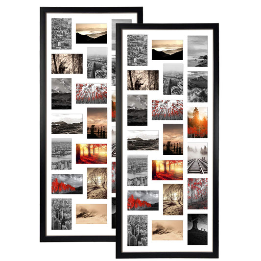 QUTREY 20 Opening 4x6 Collage Picture Frame Set of 2, 18.1x41.3 inches Black Multiple Frames Display 4 by 6 inch Photos with Mat for Wall Hanging