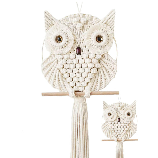 Achart Owl Macrame Wall Hanging-Hand Woven Boho Tapestry-Macrame Wall Decor -Owl Decor for Bedroom, Living Room, Nursery (Beige, L&S)