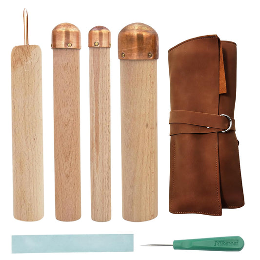 7Pcs Obsidian Crafting Flint Knapping Tools Kit with 3 Copper Hammers, 2 Pressure Flakers, 1 Abrading, 1 PU Leather Bag, Dragon Crystal Stone Age Toolkit, Flint Napping Tools for Pros and Beginners