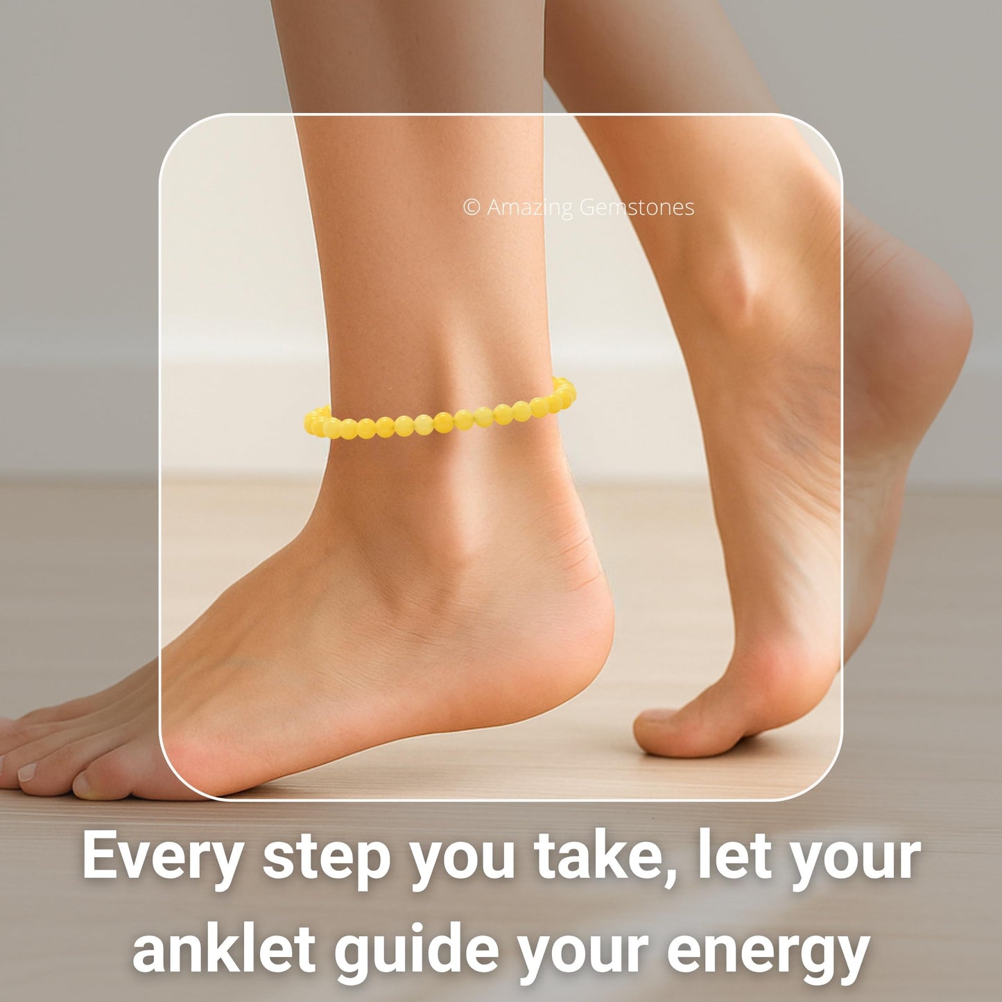 Amazing Gemstone Yellow Calcite Anklet Ankle Bracelets for Women - Waterproof Beaded Healing Crystal Anklets, Plus Size Chakra Gemstone Bead Anklet (Stretchy Adjustable - Plain)