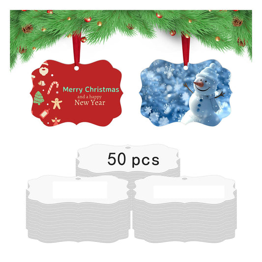 50 pcs Metal Christmas Ornaments,DIY Handmade Crafts Double Sided Sublimation Ornaments,3.9″ × 2.7″ Sublimation Christma Ornament Blanks for Christmas Tree Decor Blank Ornaments