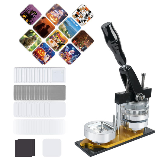 Happizza Fridge Magnet Button Maker Machine,1.97 in/50mm Metal Square Pin Maker Machine for Refrigerator Magnet,DIY Pin Badge Button Press Kits with 100 Sets Badge Supplies