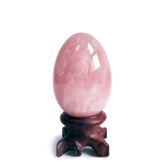 Polar Jade Rose Quartz Gemstone Egg Sphere with Wooden Stand for Healing Meditation Chakra Balancing and Home Decoration (L Size)